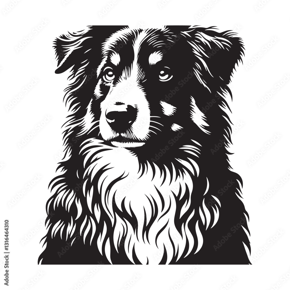 Naklejka premium Australian Shepherd Vector Silhouette: High-Quality Dog Illustration, Pet Clipart, Digital Art, Minimalist Australian shepherd Graphic Design.