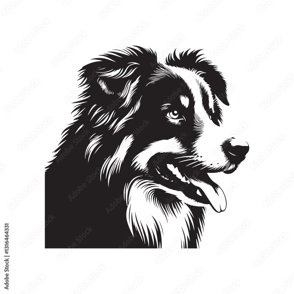 Naklejka premium Australian Shepherd Vector Silhouette: High-Quality Dog Illustration, Pet Clipart, Digital Art, Minimalist Australian shepherd Graphic Design.