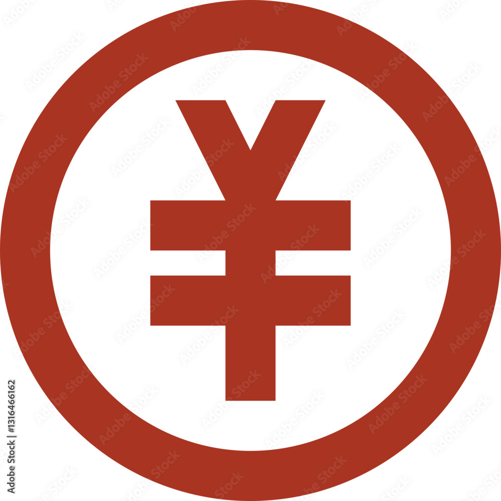 The Bold Red Yen Symbol, Representing Financial Strength And Stability, Confidently Stands Out Against A Clean White Background Within A Simple Circular Frame The Bold Red Yen Symbol, Representing Financial Strength And Stability, Confidently Stands Out Against A Clean White Background Within A Simple Circular Frame