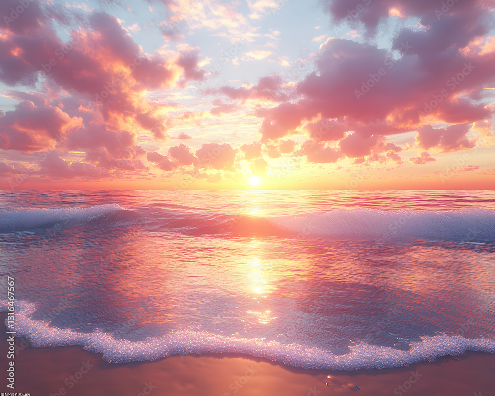 Fototapeta premium Serene beach sunset reflecting on the water with colorful sky hues