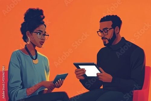 Business people, tablet and conversation with ceo for planning and collaboration in office. Technology, teamwork and black woman with mentor in discussion, communication and research on digital
