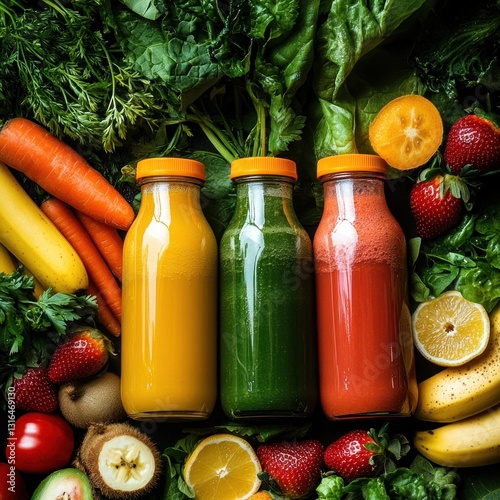 Colorful fruit and vegetable juices photo