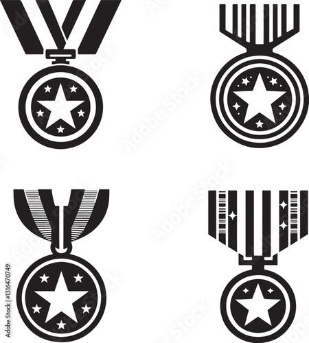 Medal Icons Silhouette Vector Design