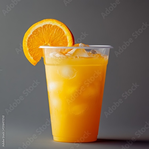 plastic cup with orange juice