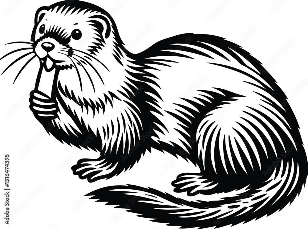 Fototapeta premium A Vector Silhouette Image Of A-eating Plain Ferret (36).eps