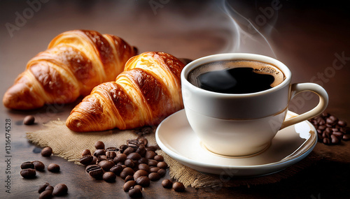 Fototapeta Naklejka Na Ścianę i Meble -  café et croissant sur une table