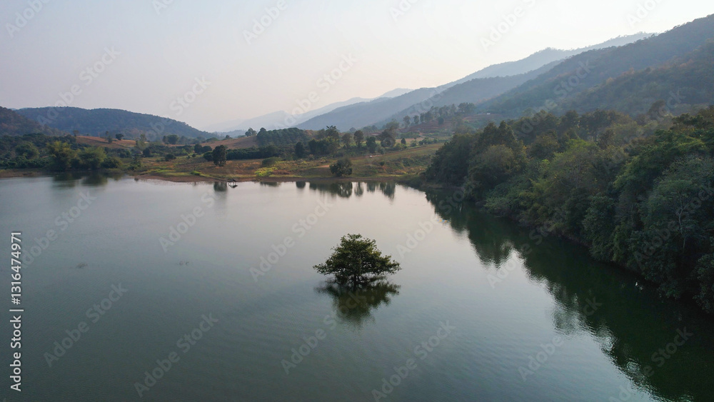 Aerial view of a beautiful mountain river in northern Thailand Aerial view of a beautiful mountain river in northern Thailand