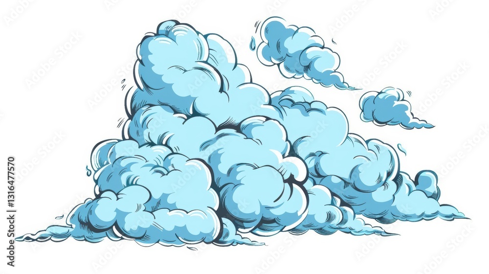 Fototapeta premium Charming Hand - Drawn Illustration of Blue Fluffy Clouds