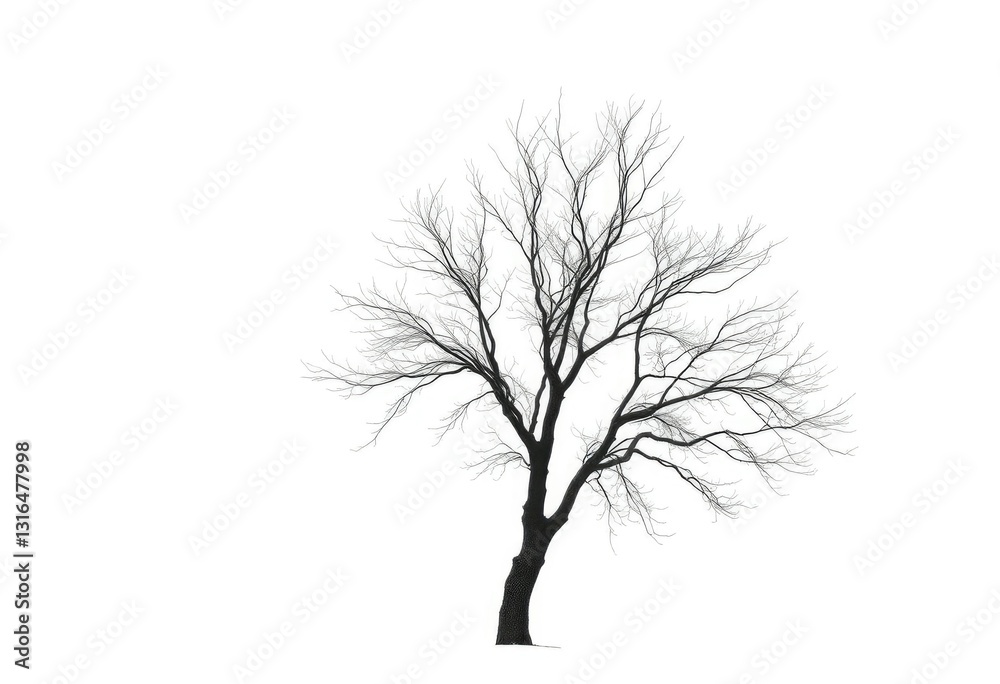 Obraz premium Lone deciduous tree, stark branches against pure white, picture, nature background