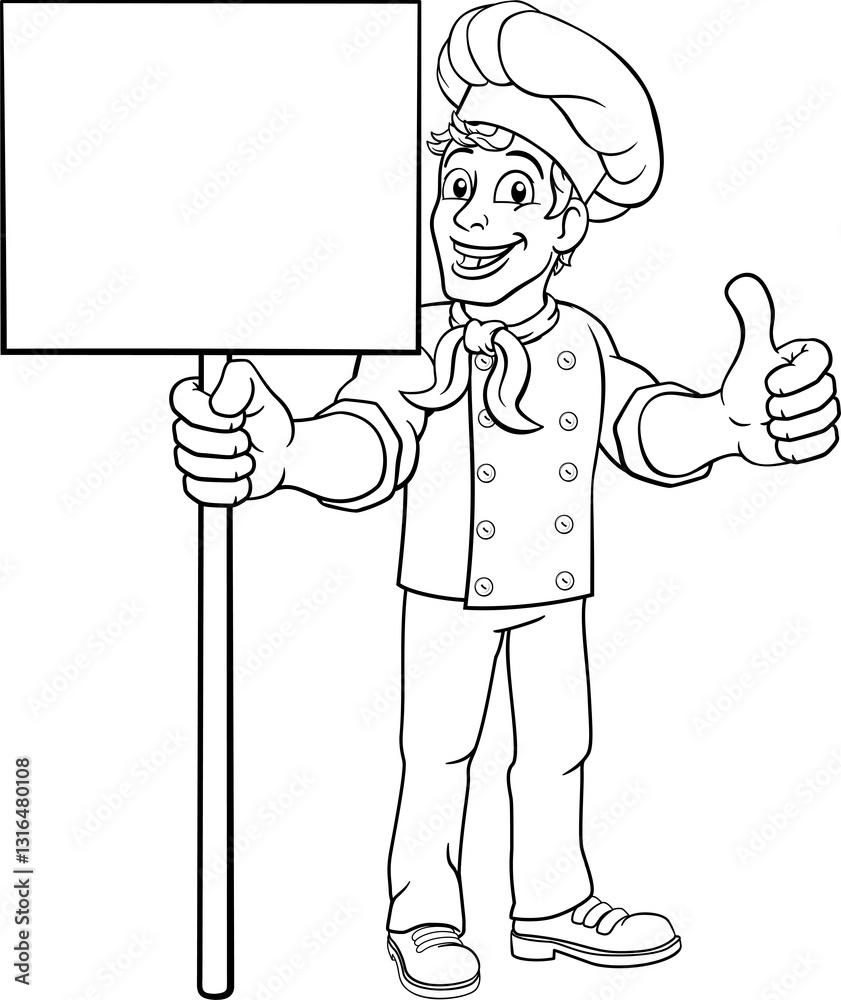 Chef Cook Baker Man Cartoon Holding Sign Chef Cook Baker Man Cartoon Holding Sign