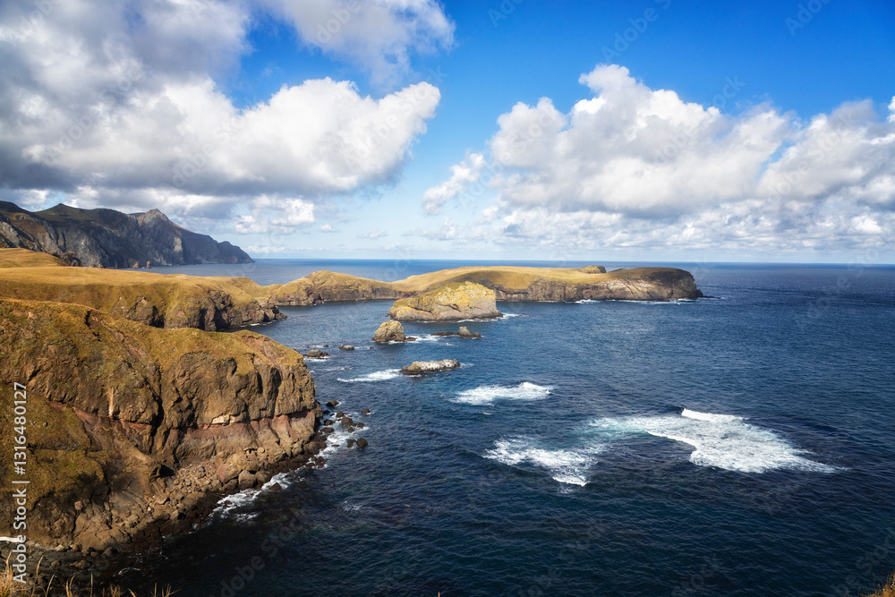Cape End of the World in autumn, Shikotan, South Kuriles