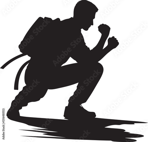 Crouching defensive pose vector illustration