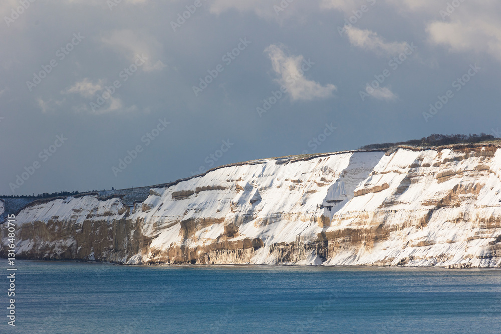 Golovninskiy cliff on the island of Kunashir on a winter day
