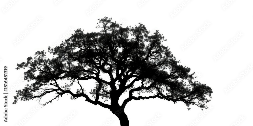 custom made wallpaper toronto digitalSingle, majestic tree silhouetted against a bright white backdrop, winter, white background