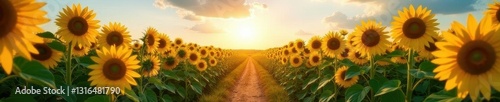 Sun-drenched path cuts through tall Wisconsin sunflowers , yellow, beautiful