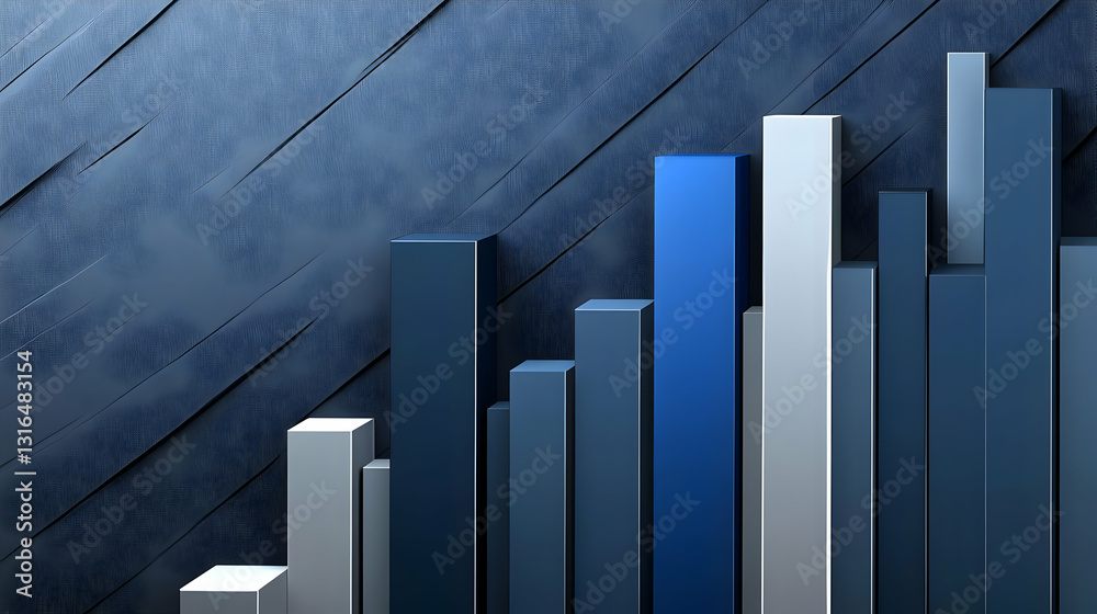 Abstract 3D Rendering of Ascending Blue and Gray Bars Against a Textured Dark Blue Background Abstract 3D Rendering of Ascending Blue and Gray Bars Against a Textured Dark Blue Background