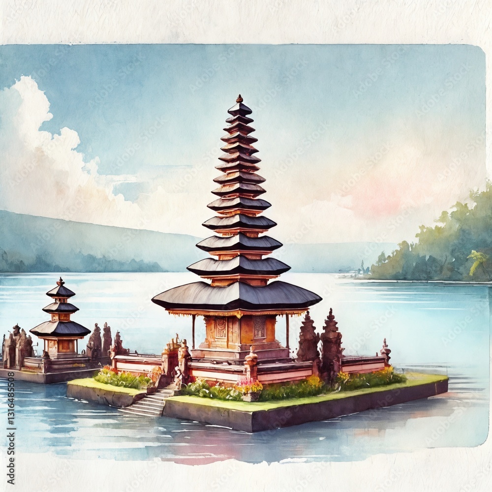 Obraz premium Illustration of bali ancient temple for day of silence. 