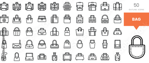 Various outline icons of bags and accessories, including backpacks and purses.