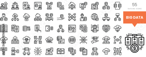 A collection of outline icons representing big data concepts and technologies.