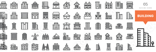 A collection of outline icons representing various building types.
