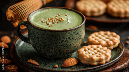 Matcha Latte & Almond Cookies - Japanese cuisine