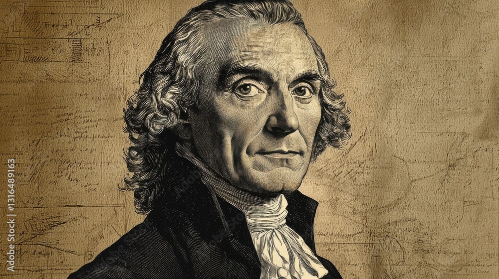 Fototapeta premium Portrait of an Influential Historical Figure Depicted in Classic Style with Intricate Details and a Vintage Background