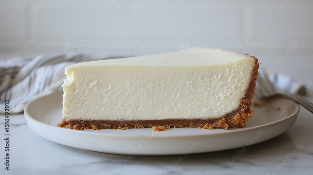 A deliciously creamy and smooth cheesecake slice presented on a plate showcasing its velvety texture and tempting appearance The dessert exudes a luxurious and indulgent appeal A deliciously creamy and smooth cheesecake slice presented on a plate showcasing its velvety texture and tempting appearance The dessert exudes a luxurious and indulgent appeal