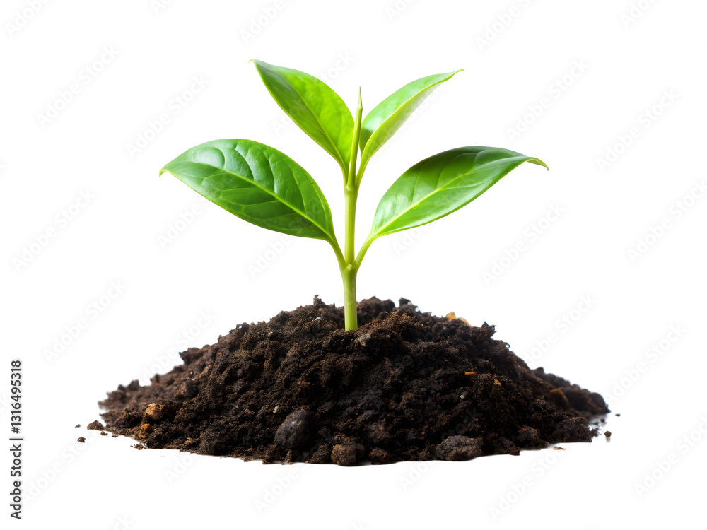 Growing young plant in soil isolated on transparent background Growing young plant in soil isolated on transparent background
