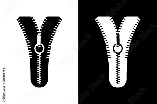 Black and White Zipper Icon Minimalist Silhouette Vector for Sewing & Tailoring.