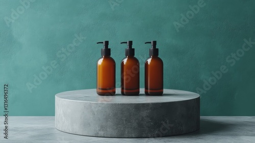 Amber Bottles on Concrete Display