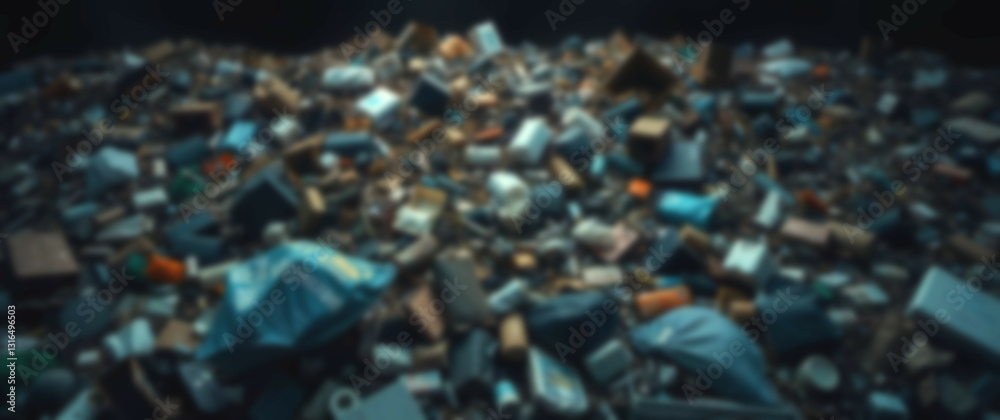 Fototapeta premium Blurred background emphasizing the harsh reality of landfill overflow, pointing to critical climate challenges