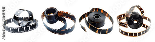 Vintage Film Rolls Curled on White Background for Photography Projects, PNG bundle collection, Isolated on Transparent Background photo