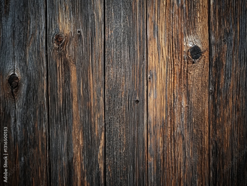 Naklejka premium Rustic Weathered Wooden Planks Background, Representing Age, Texture, and History. Ideal for rustic designs, vintage projects, and natural backgrounds.