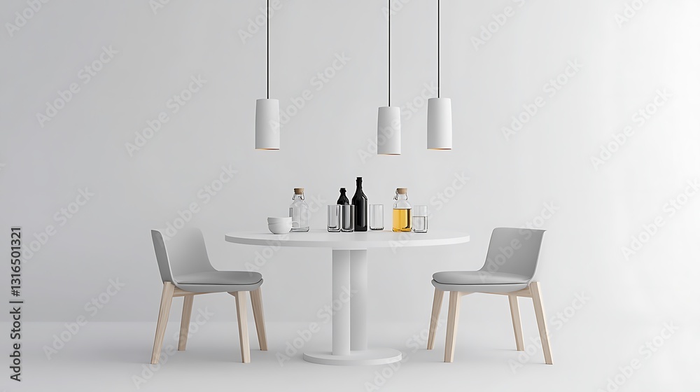 Fototapeta premium Modern Minimalist Dining Room: 3D Render of a Simple Table Setting AI Generated