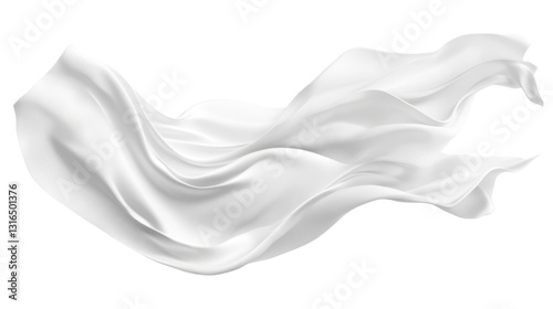 A floating sheet of pristine white fabric, gently fluttering with soft creases, cut out and isolated on a transparent background, giving an ethereal feel.