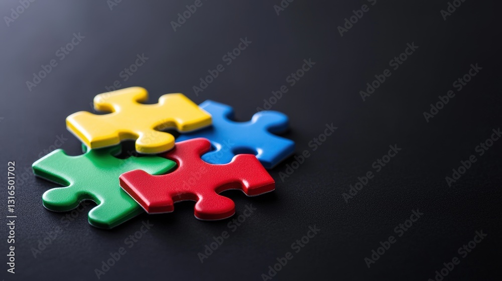 A close-up of colorful jigsaw puzzle pieces on a dark surface, showcasing yellow, green, blue, and red shapes fitting together. A close-up of colorful jigsaw puzzle pieces on a dark surface, showcasing yellow, green, blue, and red shapes fitting together.