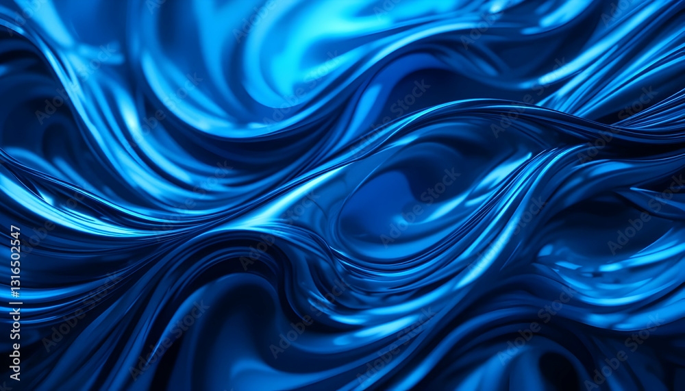 Wavy Abstract Blue Liquid Flowing with Smooth Metallic Reflections Wavy Abstract Blue Liquid Flowing with Smooth Metallic Reflections