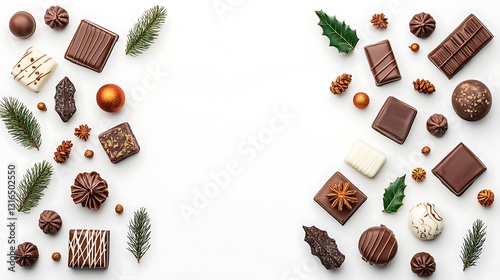 Wallpaper Mural Holiday Chocolate Assortment Flat Lay: Festive Treats on White Background AI Generated Torontodigital.ca