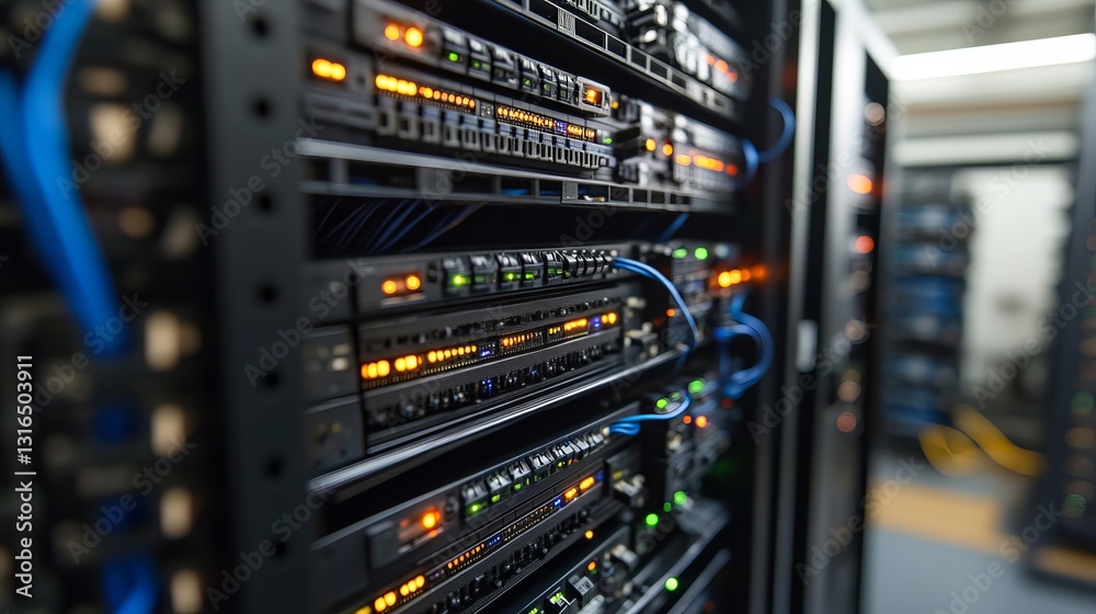 Modern Data Center Server Rack Powerful Network Technology Infrastructure Digital Equipment High Performance Computing System Advanced Technology Modern Data Center Server Rack Powerful Network Technology Infrastructure Digital Equipment High Performance Computing System Advanced Technology