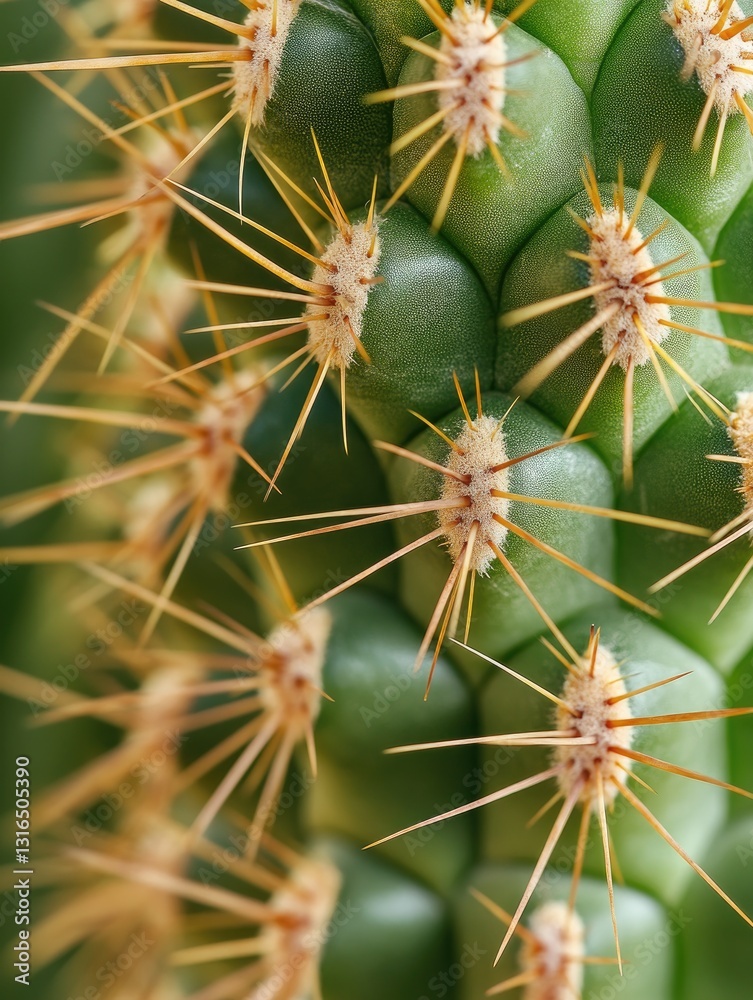Cactus closeup capturing geometric textures and striking golden spines Cactus closeup capturing geometric textures and striking golden spines