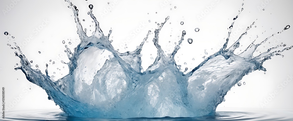 Water ripples and droplets forming a splash, ideal for refreshing and purity concepts Water ripples and droplets forming a splash, ideal for refreshing and purity concepts