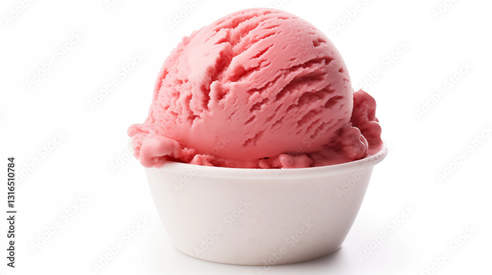 Pink Strawberry Ice Cream Scoop in White Bowl Pink Strawberry Ice Cream Scoop in White Bowl