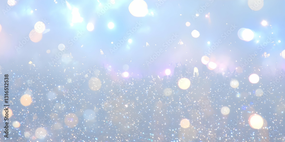 Obraz premium Abstract Glittering Light Background with Bokeh and Soft Blue Hues, Ideal for Festive Designs and Celebrations