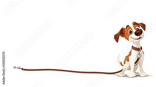 Happy Cartoon Dog Ready for a Walk: 3D Rendered Illustration AI Generated