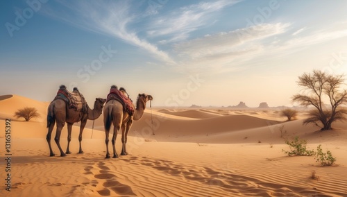 Desert Camels at Sunset Stunning Sahara Landscape Photography
