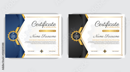 Print ready colorful corporate certificate poster template, Modern award design, elegant gold diploma certificate design, Professional creative Luxury corporate diploma certificate
