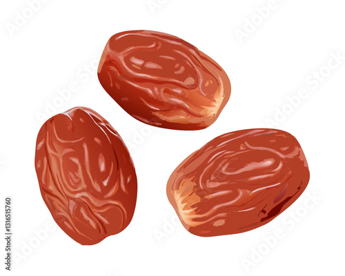 Luscious Red Dates, Plump And Juicy, Glistening Under A Soft Light, A Tempting Trio Ready For A Sweet Treat Isolated on Transparent Background