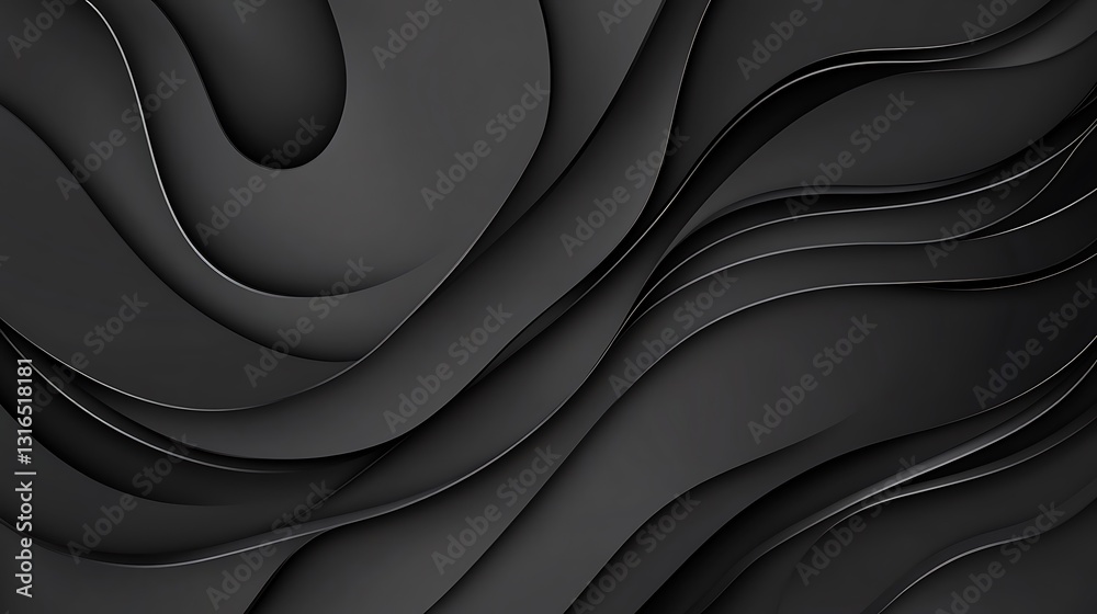 Fototapeta premium Abstract 3D Render: Dark Gray Swirling Wave Forms AI Generated