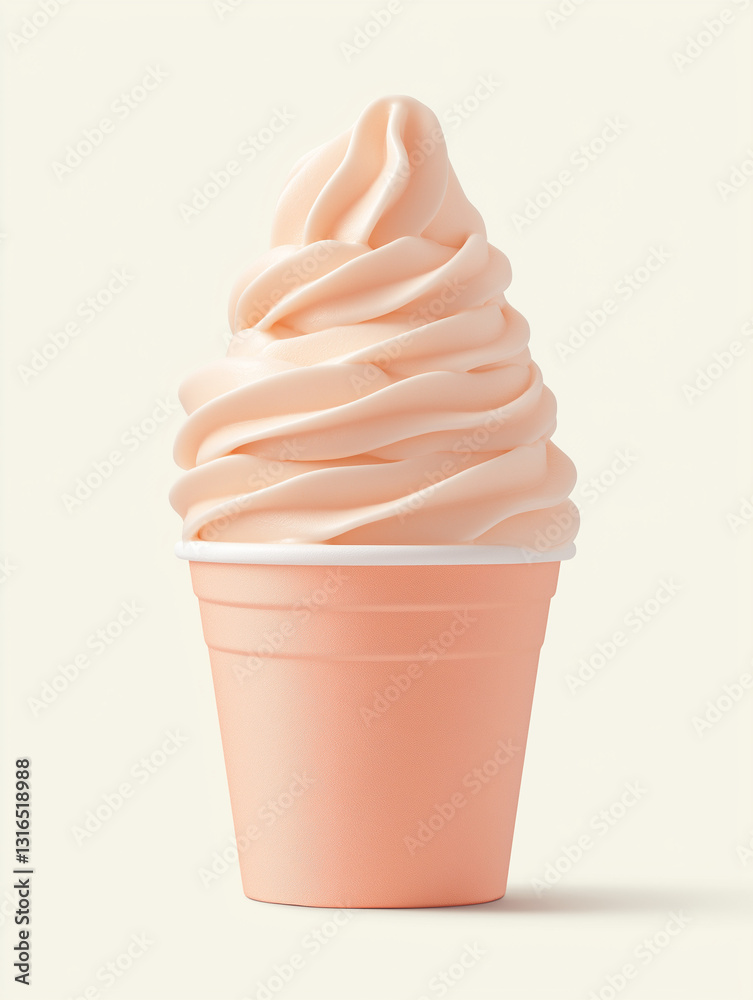 Delightful Swirl: A tempting swirl of peach-colored soft-serve ice cream, elegantly served in a pastel cup, beckoning a moment of sweet indulgence. Delightful Swirl: A tempting swirl of peach-colored soft-serve ice cream, elegantly served in a pastel cup, beckoning a moment of sweet indulgence.