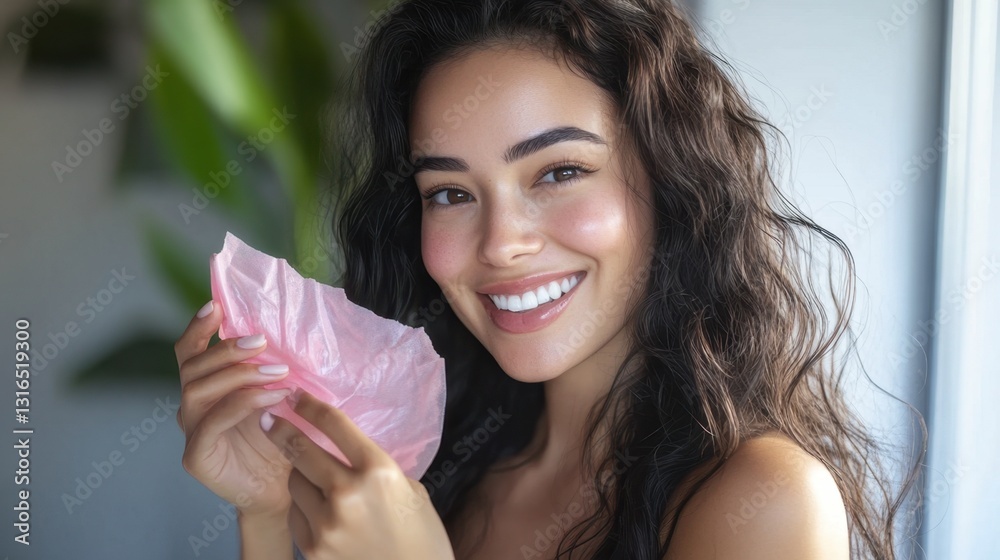 A woman applying a refreshing facial serum, with a radiant glow on her skin. A woman applying a refreshing facial serum, with a radiant glow on her skin.